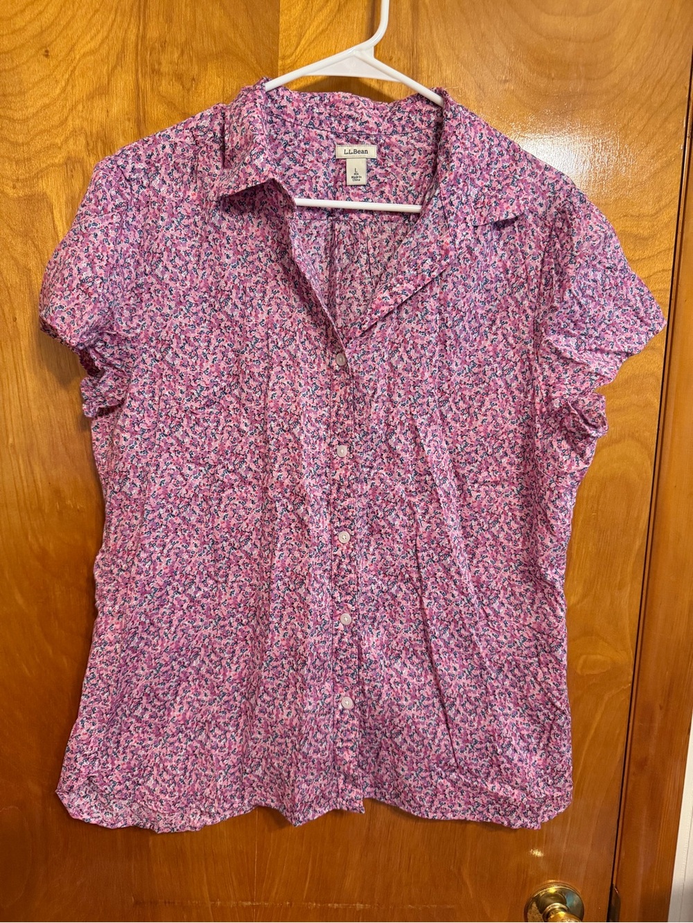 L.L. Bean Pink & Blue Floral Short-Sleeve Button-Down Shirt